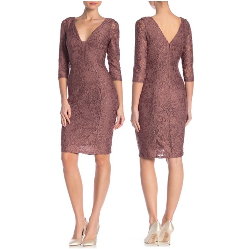 Marina Purple Plunge Lace Sheath Dress NWOT